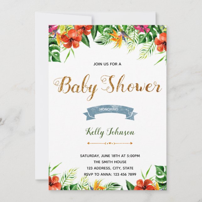 Tropical luau aloha shower birthday invitation (Front)