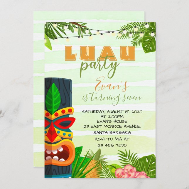 Tropical Luau Birthday Invitation (Front/Back)