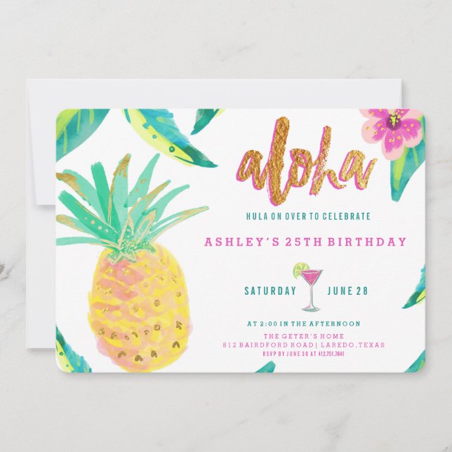 tropical luau birthday invitation (Front)
