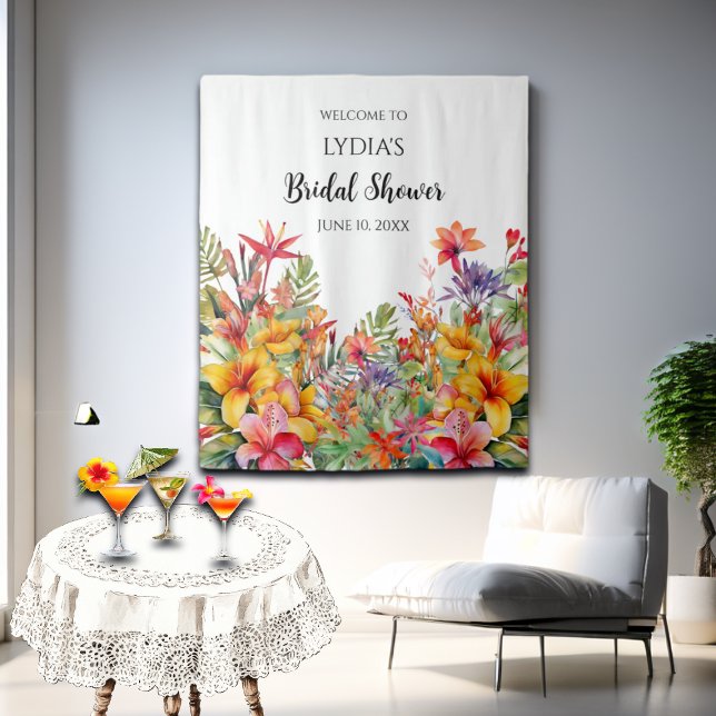 Tropical Luau Bridal Shower Welcome Backdrop Tapestry (Creator Uploaded)