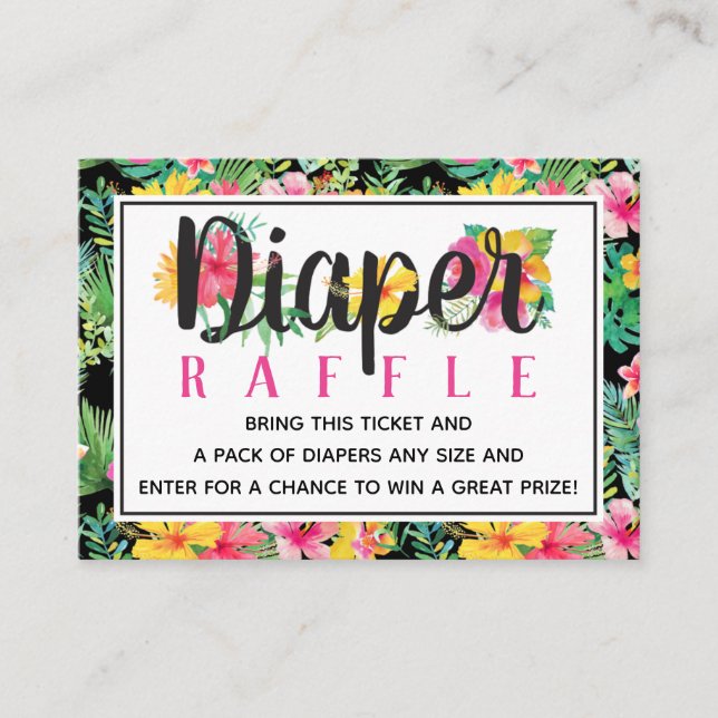 Tropical Luau Diaper Raffle Ticket, BOHO Enclosure Card (Front)