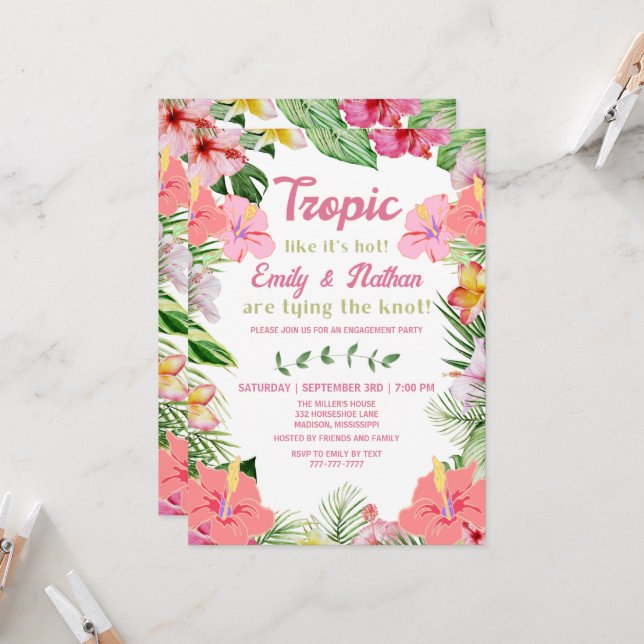 Tropical Luau Engagement Party Invitation (Front/Back In Situ)