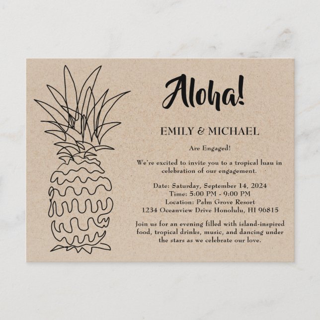 Tropical Luau Engagement Party  Invitation Postcard (Front)