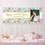 Tropical Luau Floral Palm Leaf Birthday Photo Banner<br><div class="desc">Make your event extra special with this custom banner featuring a photo and personalised text set against a background of tropical palm leaves and pink hibiscus flowers.  Perfect for any age birthday party,  bridal or baby shower,  anniversary,  retirement party,  graduation and many other occasions.</div>