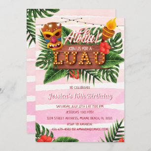 Tropical Luau Girl Birthday Invitation 