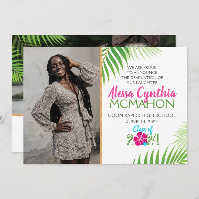 Tropical Luau Graduation 2 Photo Announcement (Front/Back)