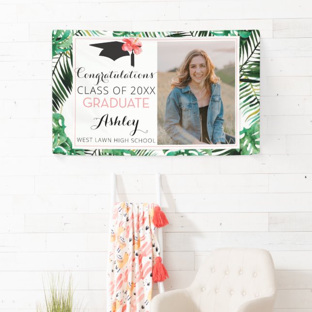 Tropical Luau Graduation Car Flag Banner (Insitu)