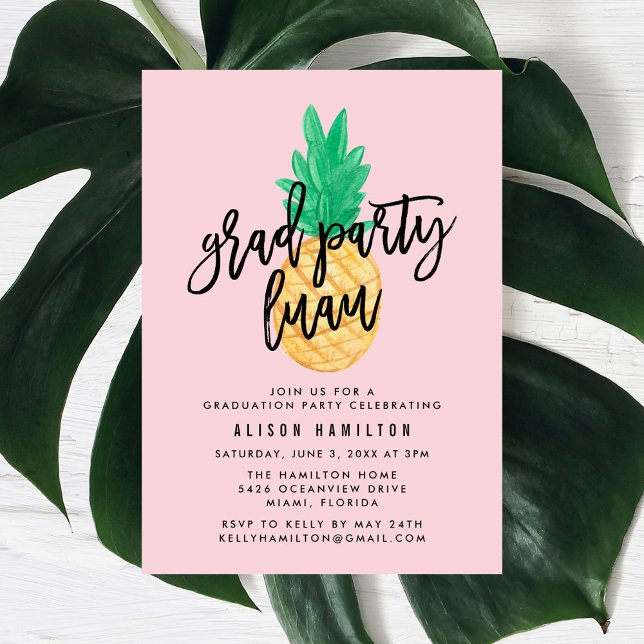 Tropical Luau Graduation Party Invitation in Pink (Creator Uploaded)