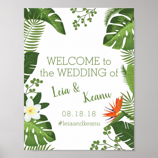 Tropical Luau Hawaiian Beach Wedding Welcome Sign (Front)