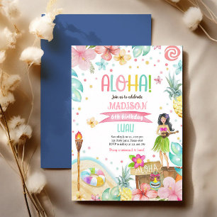 Tropical Luau Hawaiian Birthday Pool Party Invitation