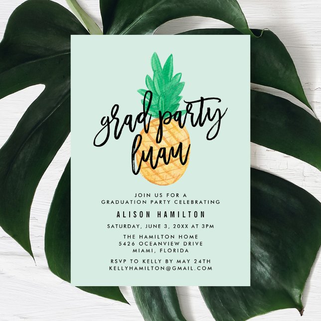 Tropical Luau Mint Graduation Party Invitation (Creator Uploaded)
