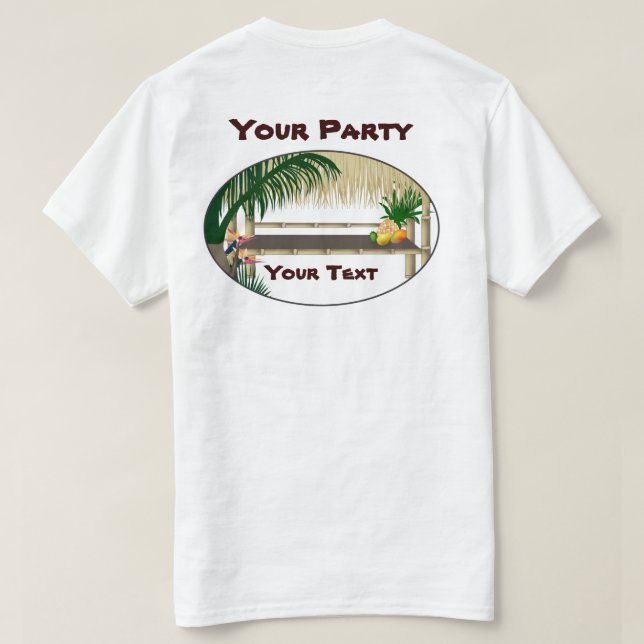 Tropical Luau Party Tiki Hut Bar Mens T-shirt (Design Back)