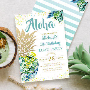 Tropical Luau Pineapple Beach Birthday Invitation