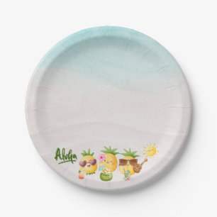 Tropical Luau Pineapple Beach Birthday Paper Plate