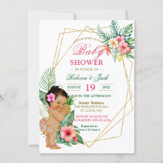 Tropical Luau Pineapple Girl Baby Shower Invitation
