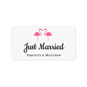 Tropical Luau Pink Flamingos Just Married Wedding  Label