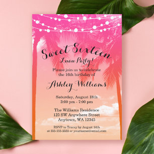 Tropical Luau Pink Orange Sweet 16 Birthday Invitation