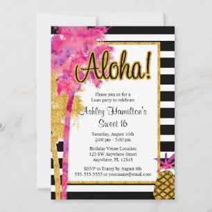 Tropical Luau Stripes Sweet 16 Birthday Invitation