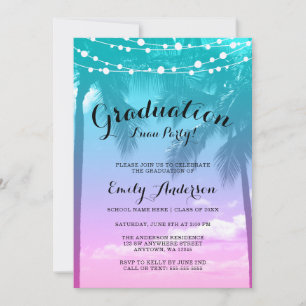 Tropical Luau Teal Pink Luau Graduation Party Invitation
