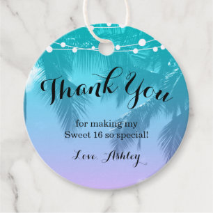 Tropical Luau Teal Pink Sweet 16 Thank You Favour Tags