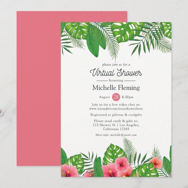 Tropical Luau Virtual Bridal or Baby Shower Invitation (Front/Back)