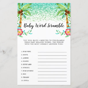 Tropical Luau Watercolor Glitter Word Scramble