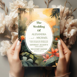 Tropical Lush Blush Floral Modern Wedding Invitation