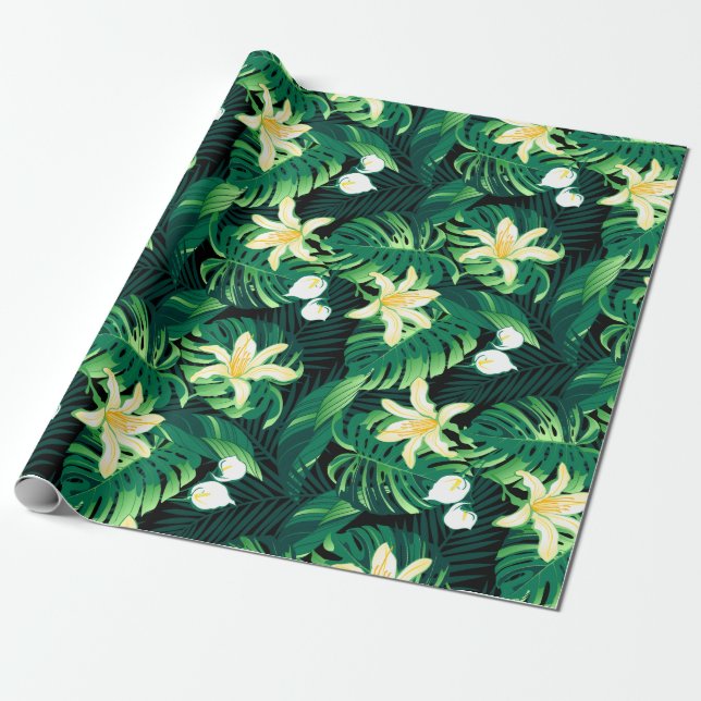 Tropical lush floral wrapping paper (Unrolled)