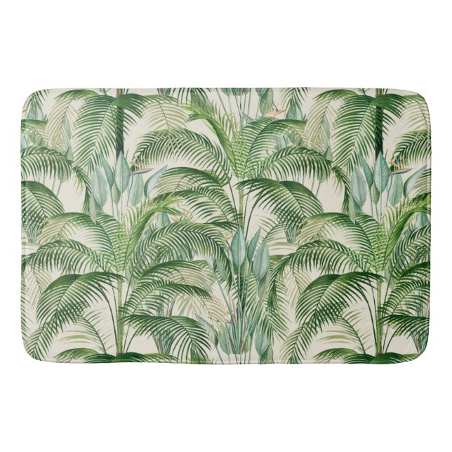 Tropical Lush Foliage Palm Leaves Pattern Bath Mat (Front)