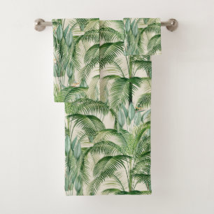 Tropical Lush Foliage Palm Leaves Pattern Bath Towel Set