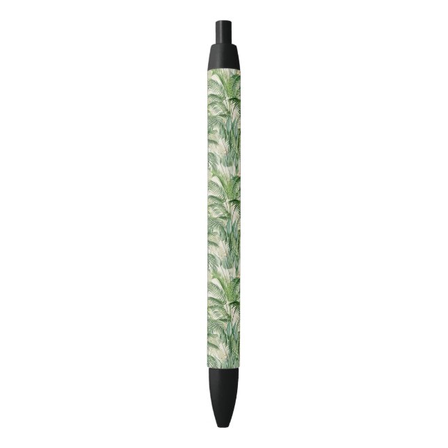 Tropical Lush Foliage Palm Leaves Pattern Black Ink Pen (Front Vertical)