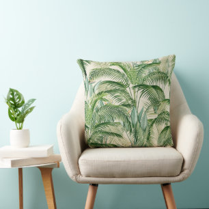 Tropical Lush Foliage Palm Leaves Pattern Cushion
