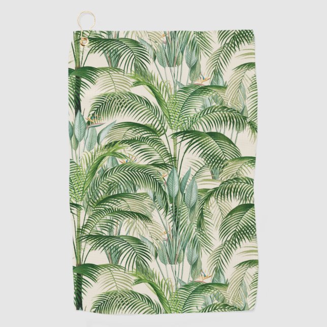 Tropical Lush Foliage Palm Leaves Pattern Golf Towel (Front)