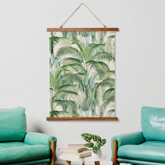 Tropical Lush Foliage Palm Leaves Pattern Hanging Tapestry (Living Room)