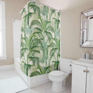 Tropical Lush Foliage Palm Leaves Pattern Shower Curtain
