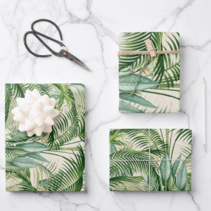 Tropical Lush Foliage Palm Leaves Pattern Wrapping Paper Sheet