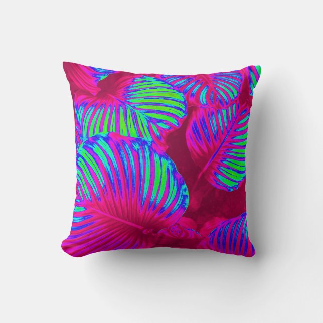 Tropical Lush Magenta Leaves Custom Throw Pillow (Front)