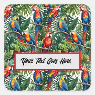 tropical macaw parrot bird easy edit square sticker