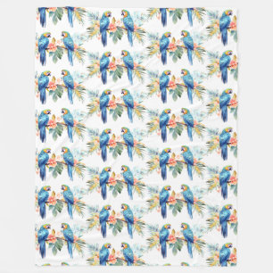 Tropical Macaw Parrot Fleece Blanket