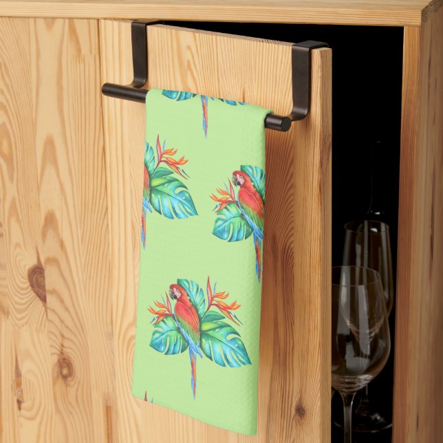Tropical Macaw Parrot Green Kitchen Towel (Thirds Fold)