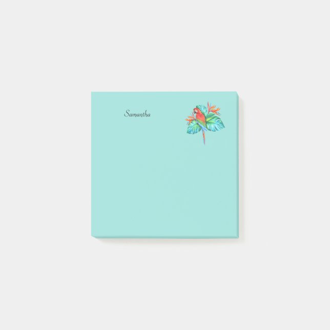 Tropical Macaw Parrot Personalised 3x3 Post-it Notes (Front)