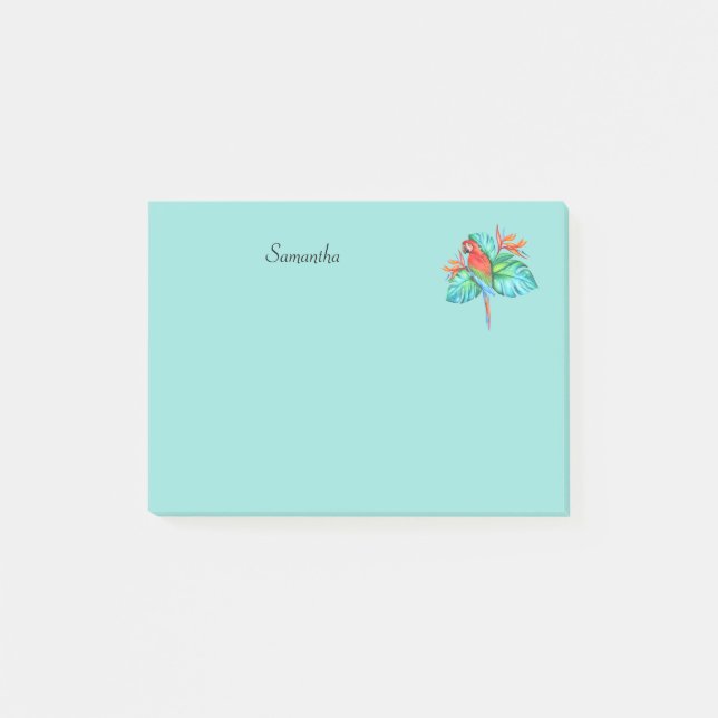 Tropical Macaw Parrot Personalised 4x3 Post-it Notes (Front)