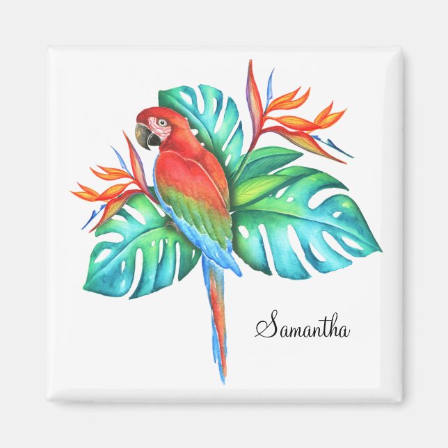 Tropical Macaw Parrot Personalised Magnet (Front)