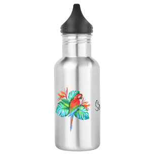 Tropical Macaw Parrot Personalised Water Bottle