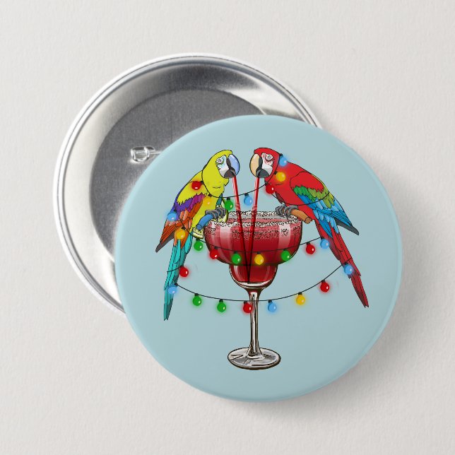 Tropical Macaws Drinking Wine 7.5 Cm Round Badge (Front & Back)