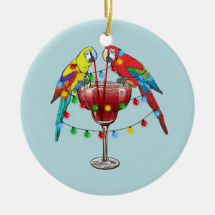 Tropical Macaws Drinking Wine Ceramic Ornament
