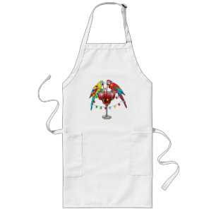 Tropical Macaws Drinking Wine Long Apron
