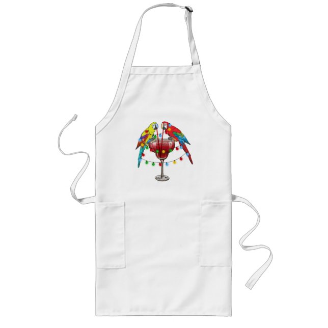 Tropical Macaws Drinking Wine Long Apron (Front)