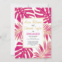Tropical magenta, gold leaves engagement party