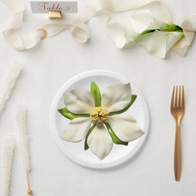 Tropical Magnolia Flower Spring Summer Wedding Paper Plate (Wedding)